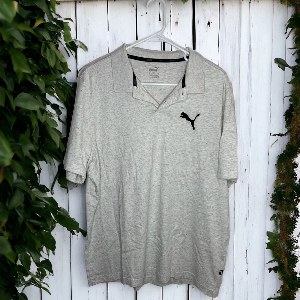 Puma Mens‎ XL Heathered Gray Polo Short Sleeve Embroidered Logo Golf Shirt